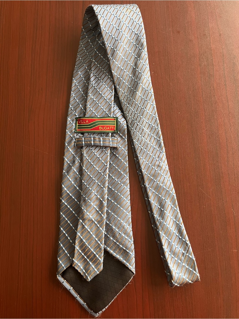 Villa Bugatti Light Blue Diagonal Plaid 100% Silk Tie